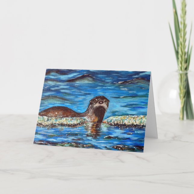 Tarjeta de saludo de pintura Otter in the Waves (Anverso)
