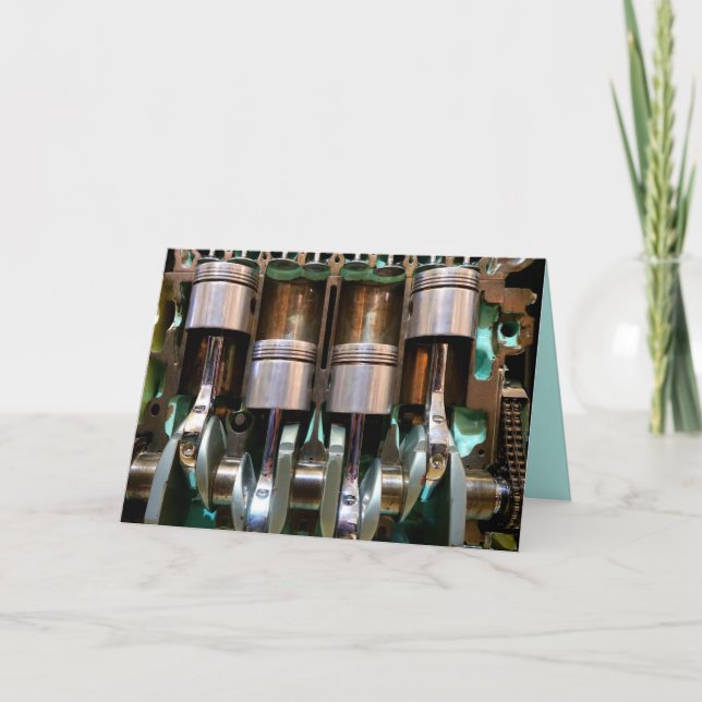 tarjeta de saludo de pistones del motor del automó (Anverso)