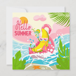Tarjeta de saludo de plátano alegre de verano