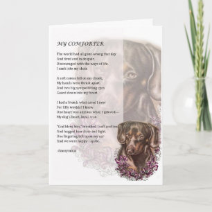 Tarjeta de saludo de poesía de Dachshund Dog Comfo