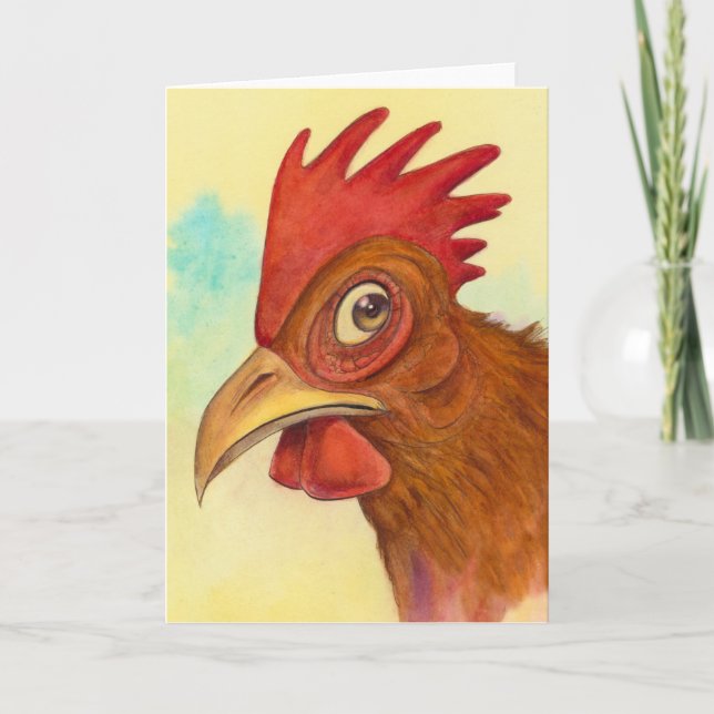 Tarjeta de saludo de pollo - (5x7 en blanco dentro (Anverso)