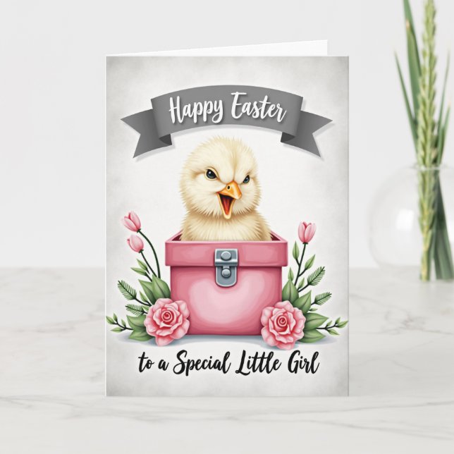 Tarjeta de saludo de primavera de pollito lindo (Anverso)