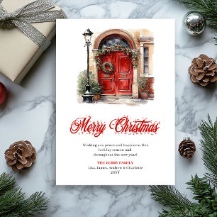 Tarjeta de saludo de puerta de Navidad festiva roj
