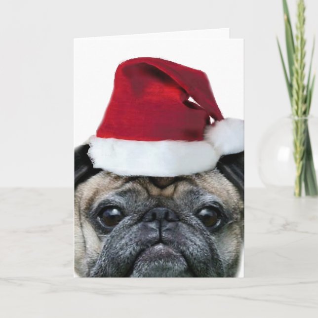 Tarjeta de saludo de pug Navidades (Anverso)