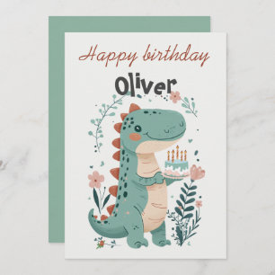 Tarjeta de saludo de quinto cumpleaños de Dinosaur