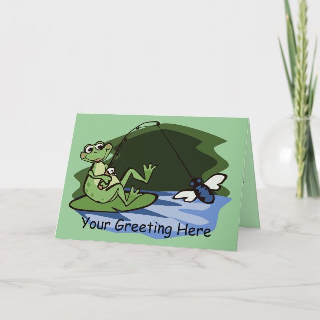 Tarjeta de saludo de Rana de Pesca de Mosca (Anverso)