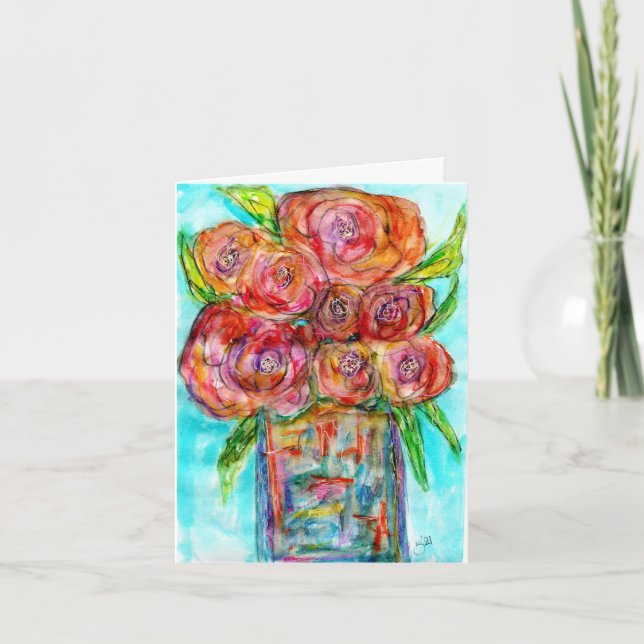Tarjeta de saludo de reglaje floral de acuarela (Anverso)