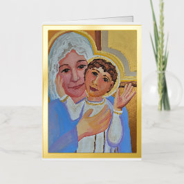 Tarjeta de saludo de Relieve metalizado Jesús y Ma