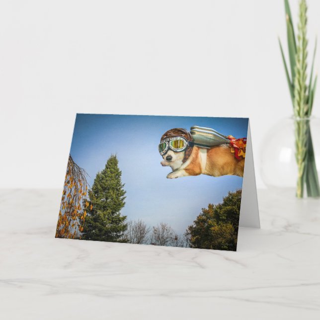 Tarjeta de saludo de Rocketeer Corgi Saying (Anverso)
