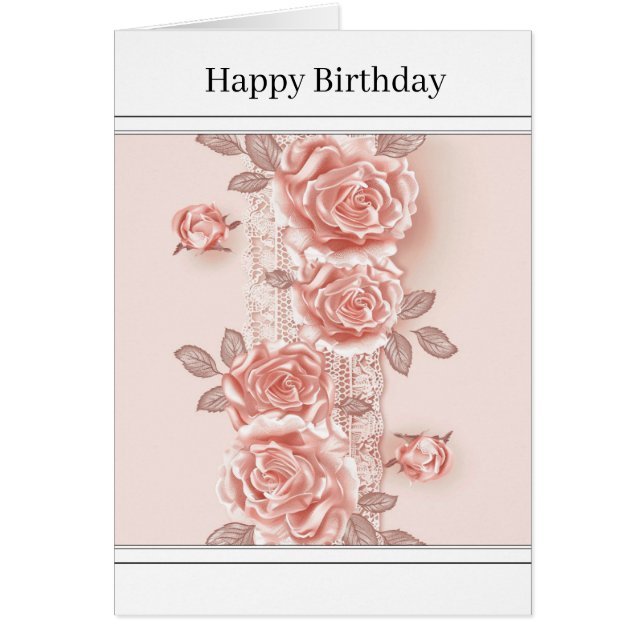 Tarjeta de saludo de rosa y encaje de bonito (Frente)