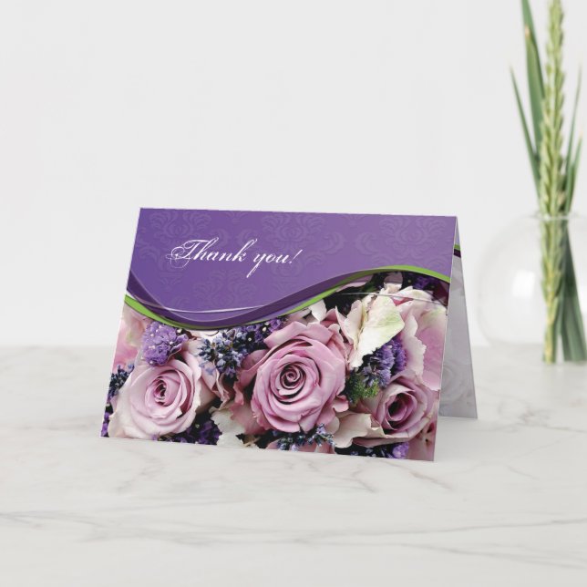 Tarjeta de saludo de rosa y lavanda personalizable (Anverso)
