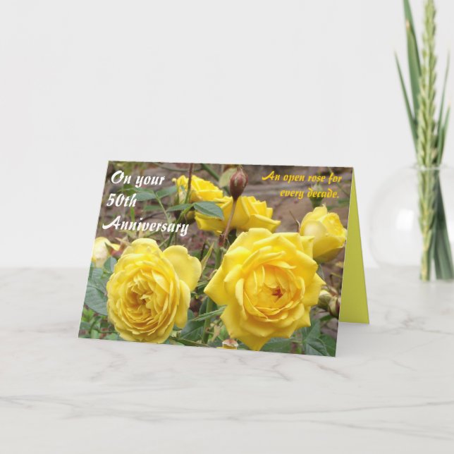 Tarjeta de saludo de rosas de ángel de oro 50° ani (Anverso)