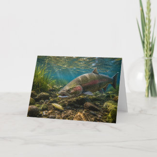 Tarjeta de saludo de salmón Chinook y señuelo