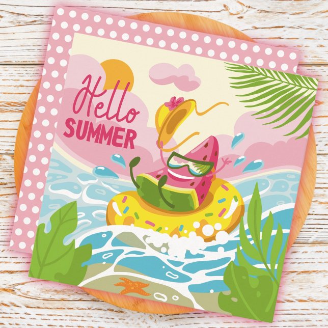 Tarjeta de saludo de sandía alegre Hola verano (Subido por el creador)