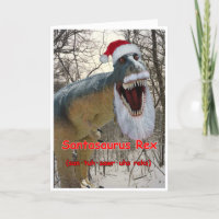 Tarjeta de saludo de Santasaurus Rex Holiday con v