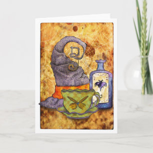 Tarjeta de saludo de té de bruja