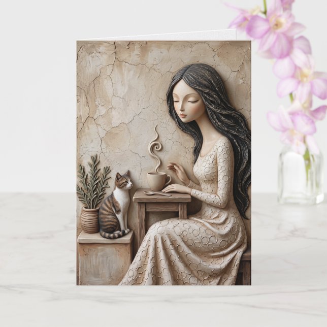 Tarjeta de saludo de Té y Gato Quiet Studio (Orquídea)