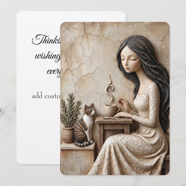 Tarjeta de saludo de té y gato Quiet Studio (Anverso / Reverso)