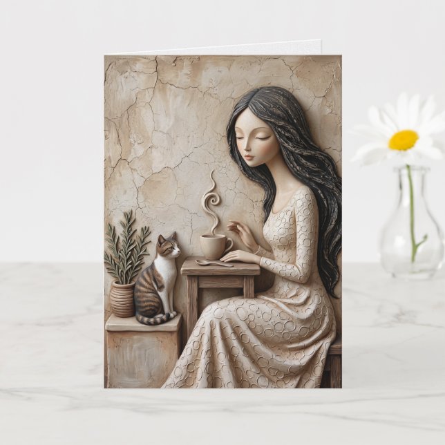 Tarjeta de saludo de té y gato Quiet Studio (Planta pequeña)