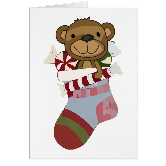 Tarjeta de saludo de Teddy Bear Stocking (Frente)