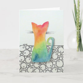 Tarjeta de saludo de tie Dye Cat con burbujas