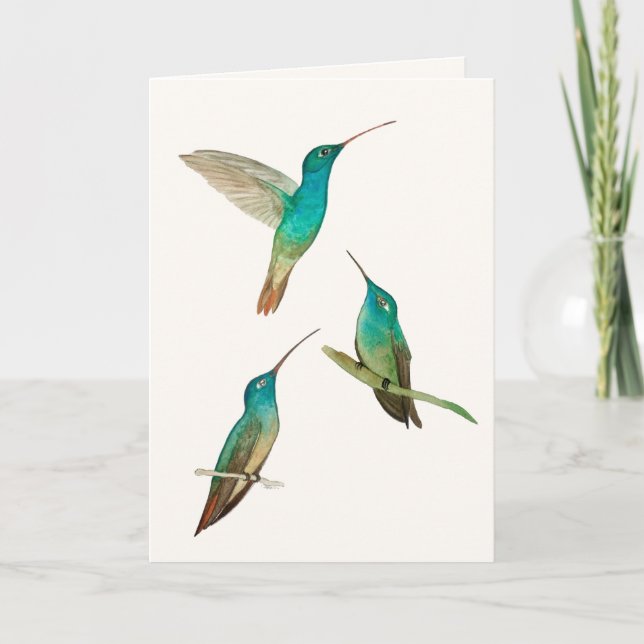 Tarjeta de saludo de tres colibríes (Anverso)