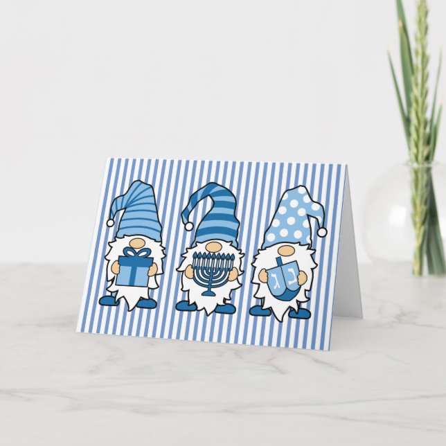 Tarjeta de saludo de Trío de Hanukkah Gnomes (Anverso)