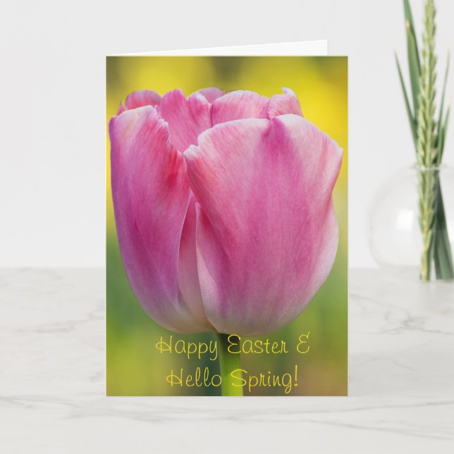Tarjeta de saludo de tulipán rosa de primavera (Anverso)
