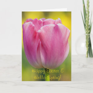 Tarjeta de saludo de tulipán rosa de primavera