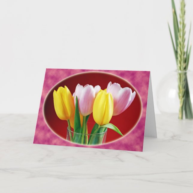Tarjeta de saludo de tulipanes de primavera (Anverso)