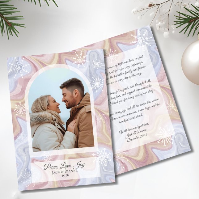 Tarjeta de saludo de vacaciones azul Boho Arch (Modern Arch Photo Holiday Card)