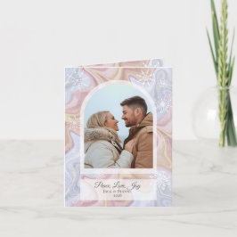 Tarjeta de saludo de vacaciones azul Boho Arch