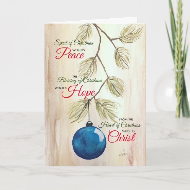 Tarjeta de saludo de vacaciones con ornamento azul (Anverso)