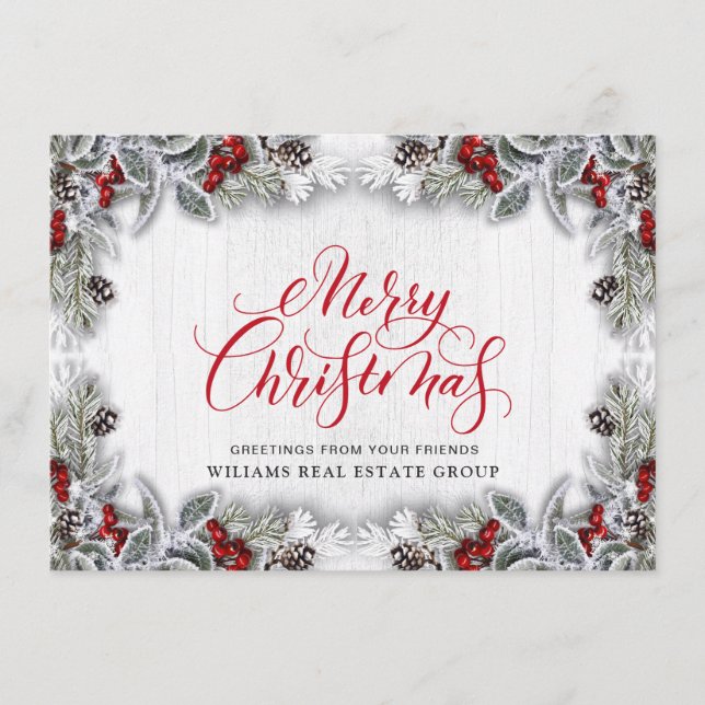 Tarjeta de saludo de vacaciones corporativa Holly  (Anverso)