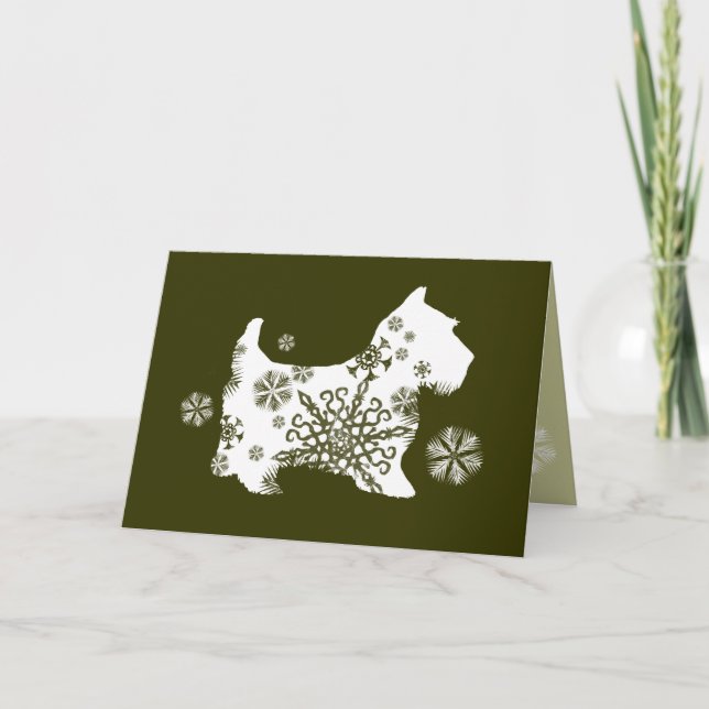 Tarjeta de saludo de vacaciones de perro con copo  (Anverso)