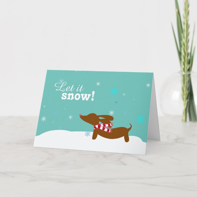 Tarjeta de saludo de vacaciones de perro de nieve  (Anverso)
