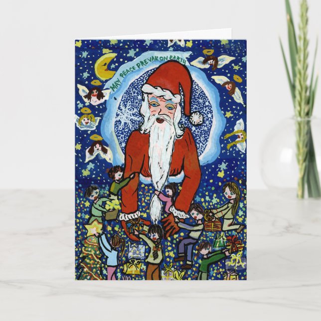 Tarjeta de saludo de vacaciones de Santa Claus por (Anverso)