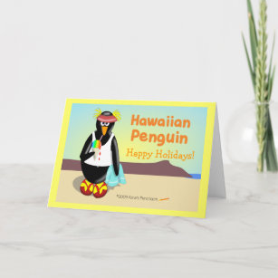 Tarjeta de saludo de vacaciones en penguín hawaian