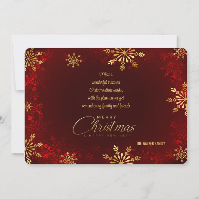 Tarjeta de saludo de vacaciones Gold Snowflakes (Anverso)