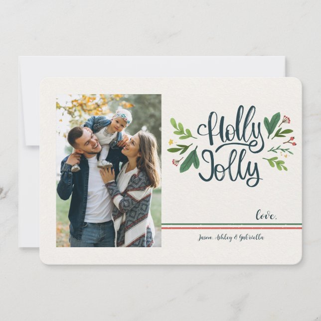 Tarjeta de saludo de vacaciones Holly Jolly Photo (Anverso)
