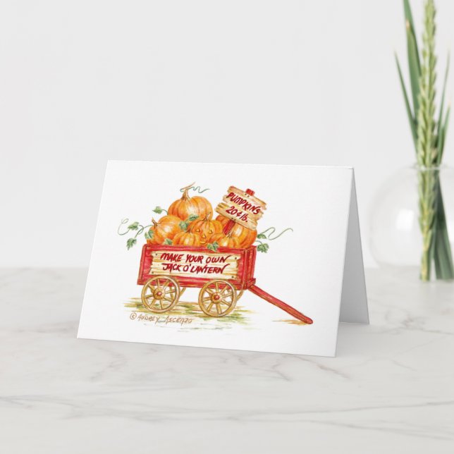 Tarjeta de saludo de vagón de calabaza de Hallowee (Anverso)