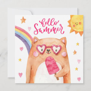 Tarjeta de saludo de verano de gato lindo en palet