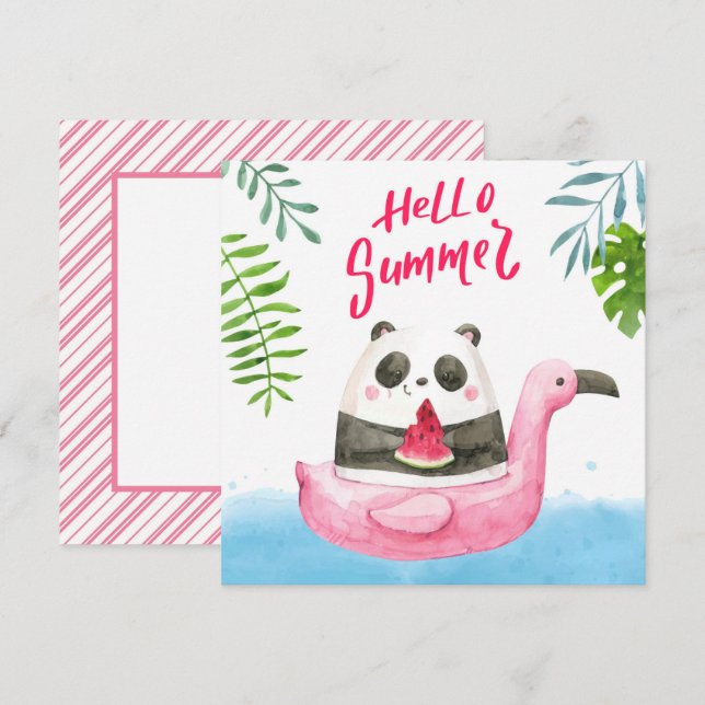 Tarjeta de saludo de verano Panda Flamingo (Anverso / Reverso)