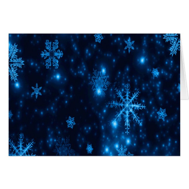 Tarjeta de saludo Deep Blue & Bright Snowflakes (Anverso (Horizontal))