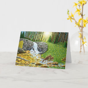 Tarjeta de saludo del amanecer en el bosque plegad