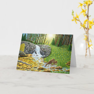Tarjeta de saludo del amanecer en el bosque plegad