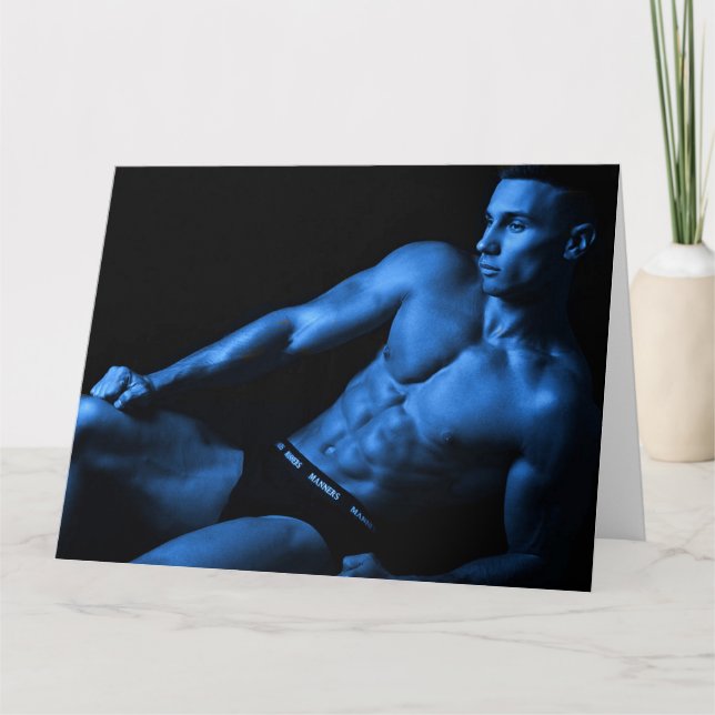 Tarjeta de saludo del chico con calor azul (Anverso)