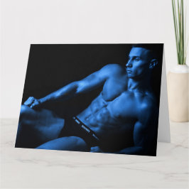 Tarjeta de saludo del chico con calor azul