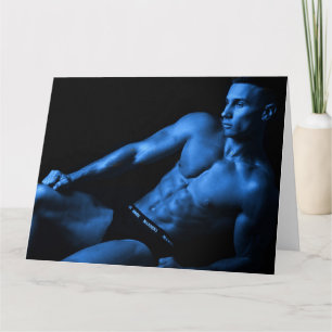 Tarjeta de saludo del chico con calor azul