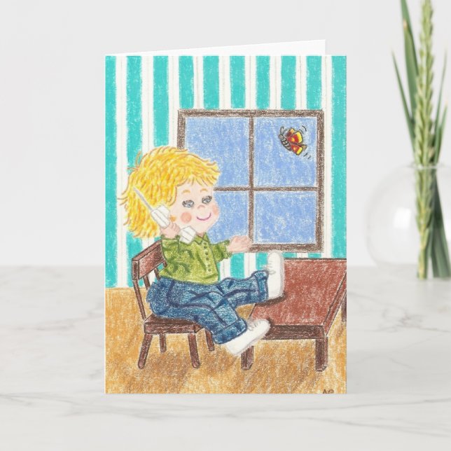 Tarjeta de saludo del chico del teléfono (Anverso)